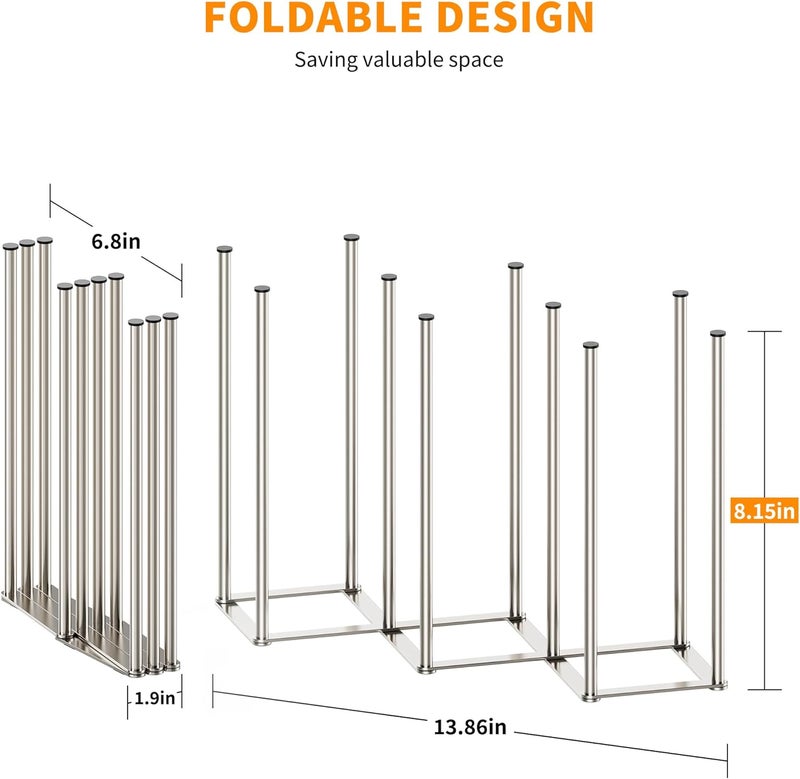 PLUVON Foldable Baby Bottle Drying Rack-10 Poles Water Bottle Organizer for Cups,Travel Mugs,Silicone Bags- Collapsible Stainless Steel Bottle Rack Dryer (Silver) - Image 2